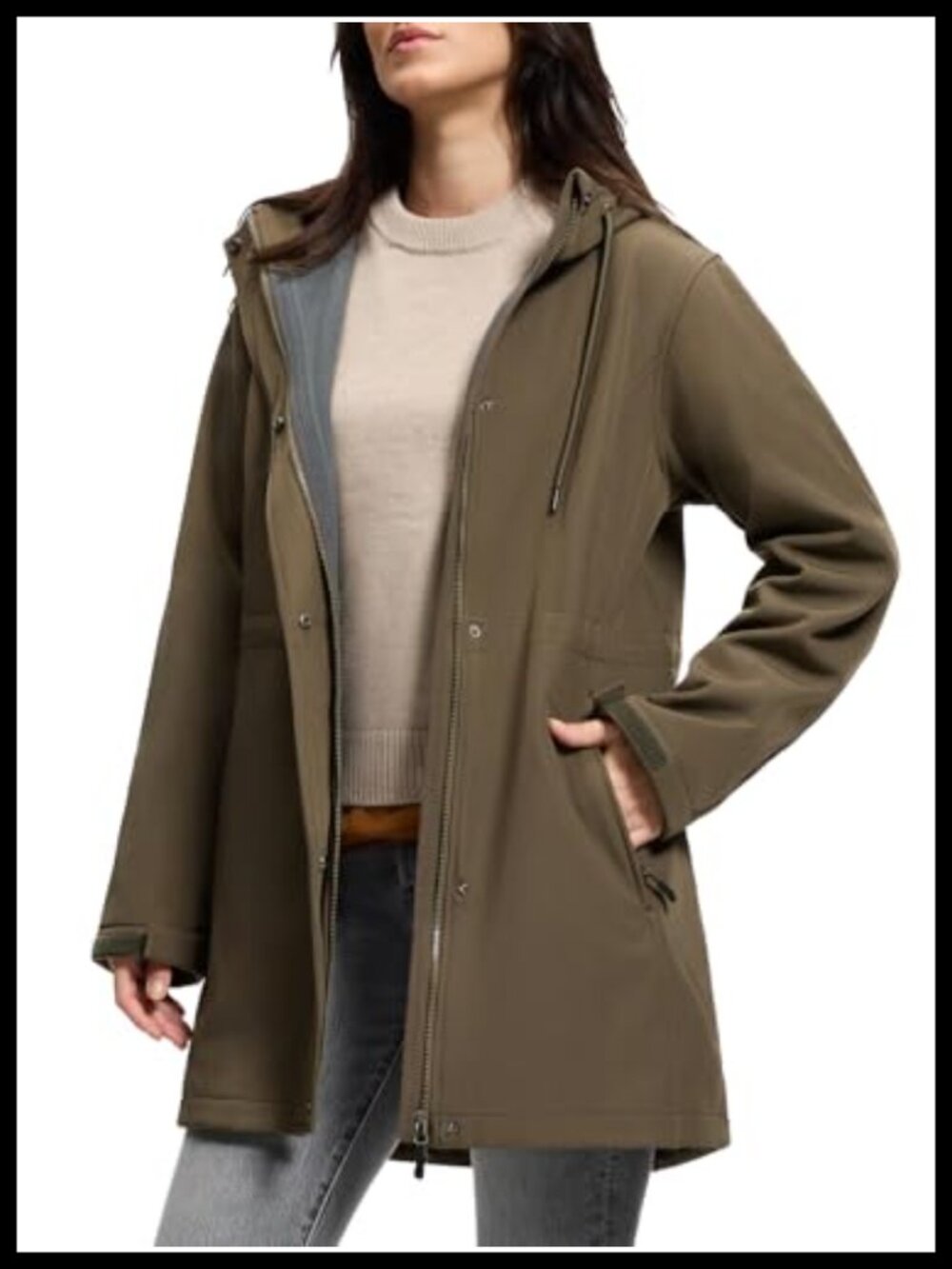 Women's Hooded Fleece Lined Waterproof Rain Jacket Windbreaker Long Warm